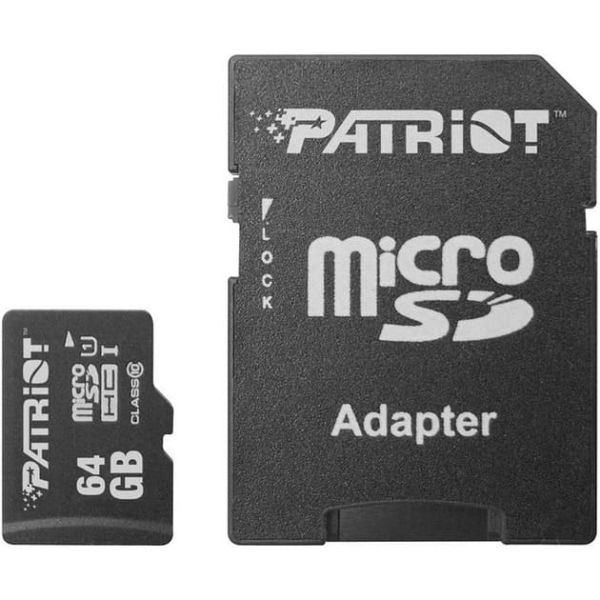 Карта пам'яті microSDXC, 64Gb, Patriot LX, Class10 UHS-I U1, SD адаптер (PSF64GMCSDXC10)