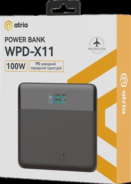 Зовнішній акумулятор (Power Bank) ATRIA WPD-X11 20000mAh Black PD 100W