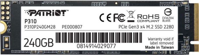 SSD диск Patriot P310 240GB M.2 2280 NVMe PCIe 3.0 x4 3D NAND TLC (P310P240GM28)