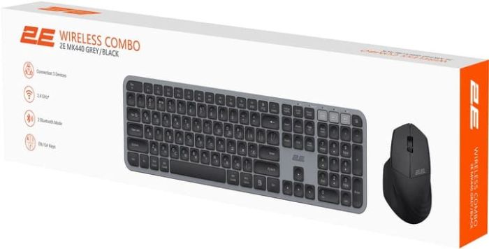 Комплект бездротовий 2E MK440 Grey/Black (2E-MK440WBGR_UA)