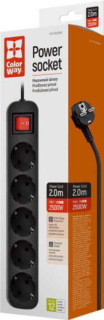 Мережевий фільтр ColorWay 5 розеток/2M (CW-PSEA52BK) Black